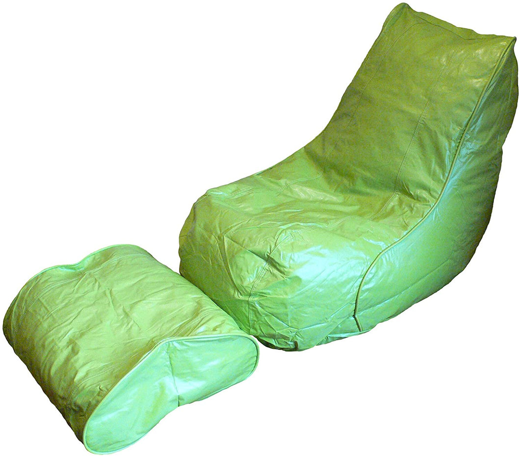 Boscoman - Adult Vinyl Beanbag Lounger w/footrest Chair - Bud Green - COVER ONLY