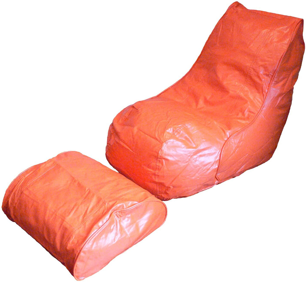 Boscoman - Adult Vinyl Beanbag Lounger w/footrest Chair - Orange - COVER ONLY
