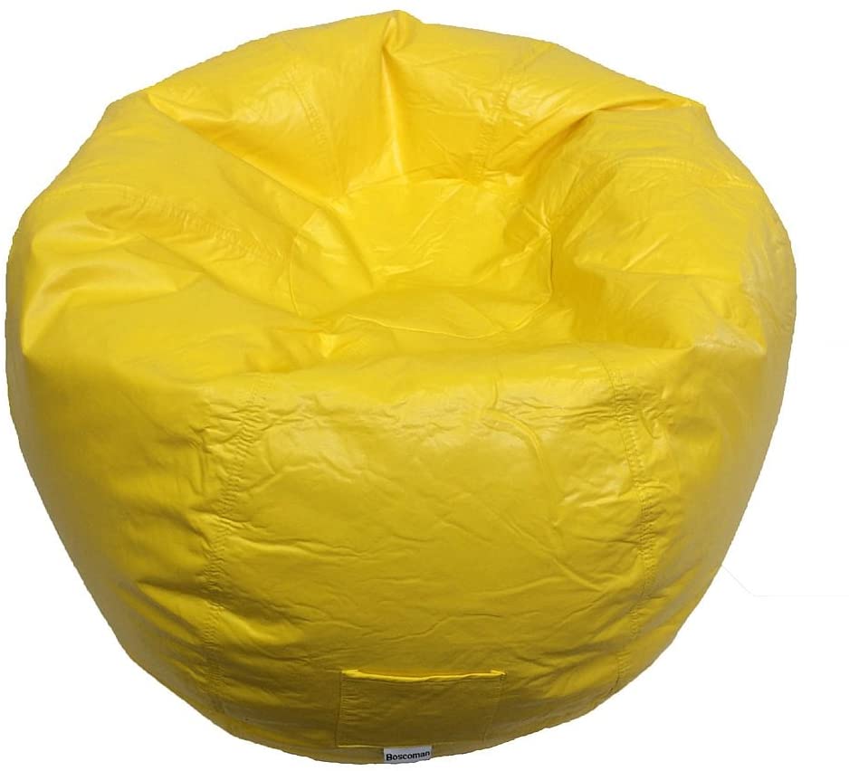 Boscoman - Adult Round Vinyl With Pocket Beanbag Chair - Yellow - COVER ONLY
