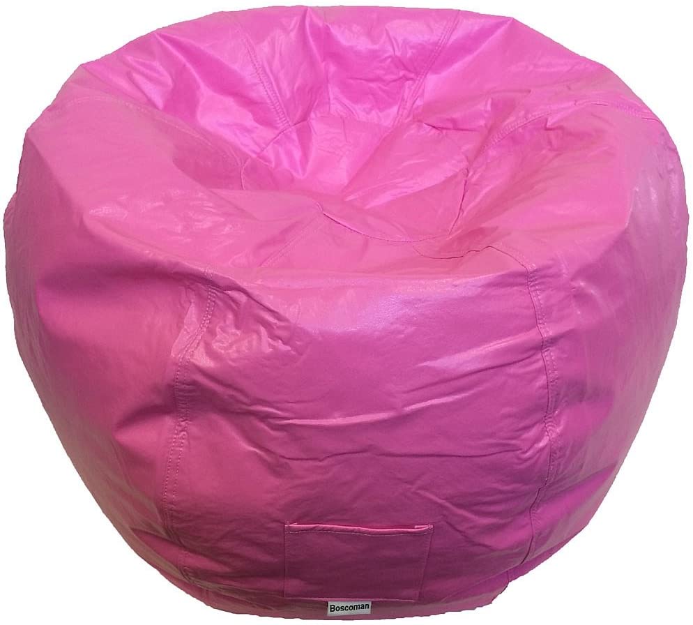 Boscoman - Adult Round Vinyl With Pocket Beanbag Chair - Pink - COVER ONLY