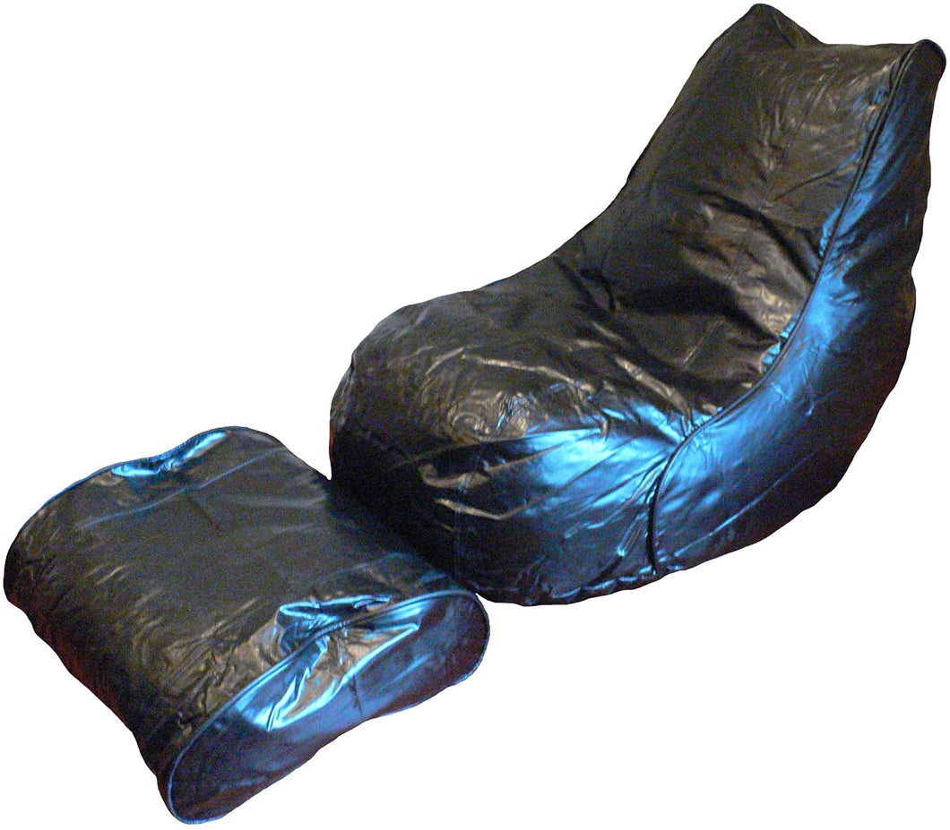 Boscoman - Adult Vinyl Beanbag Lounger w/footrest Chair - Black - COVER ONLY