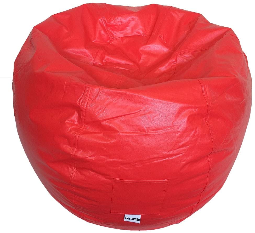 Boscoman - Adult Round Vinyl With Pocket Beanbag Chair - Red - COVER ONLY