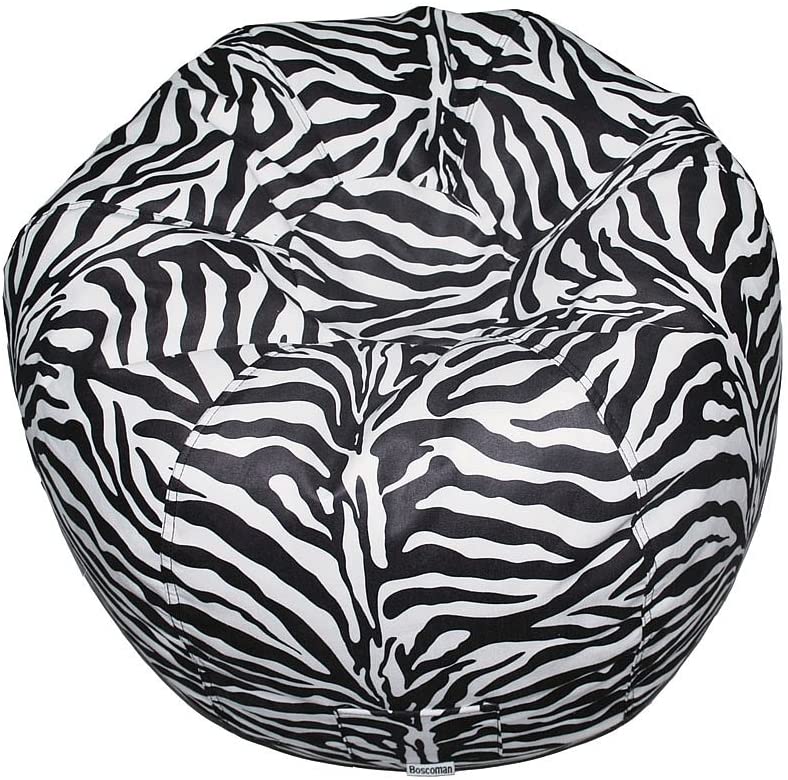 Boscoman - Teen Round Faux Suede Animal Print Zebra Beanbag Chair